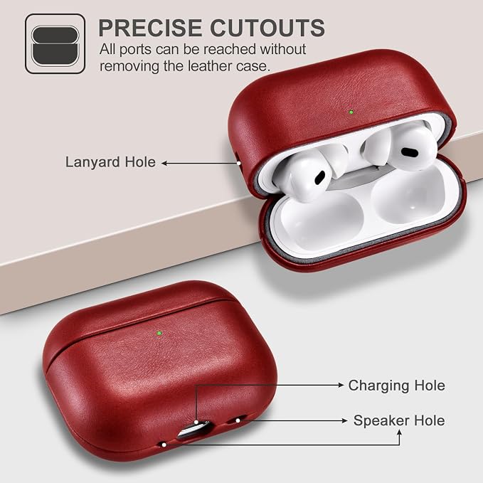 ICARER AirPod Pro 3 Case, 100% Geniune Leather Case, Handmade Top Grade Vintage Cover, Shockproof Protective Cover Support Wireless Charging, Compatible with AirPods Pro 3 2025 Model (Red)