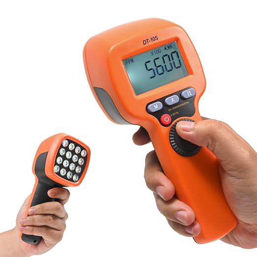 Strobe Light Tachometer, 60-99999 RPM Tachometer, Digital Non Contact Handheld LED Stroboscope for Motor Engine, Hz Velocity with High Accuracy 0.001% (DT10S)