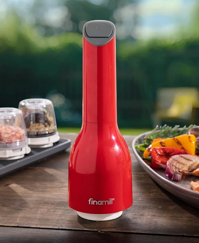 FinaMill Classic Battery Spice Mill – Battery Operated Salt and Pepper Grinder Set, Includes 2 Interchangeable Spice Pods, Adjustable Coarseness, LED Light, Home and Kitchen Gift Set for Father's Day