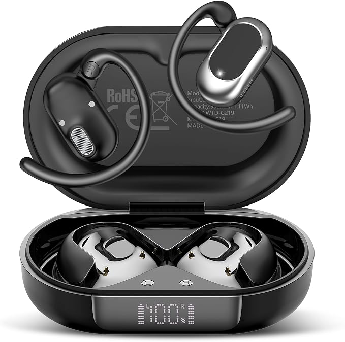 Open Ear Headphones, 2026 Over Ear Earbuds with Ergonomic Earhook, IP7 Waterproof Bone Conduction Earbuds,BT5.4 Earbud with 4 Noise Canceling Mic, HF-Stereo/36H,Ultra-Comfort,Sports Headphones for Gym