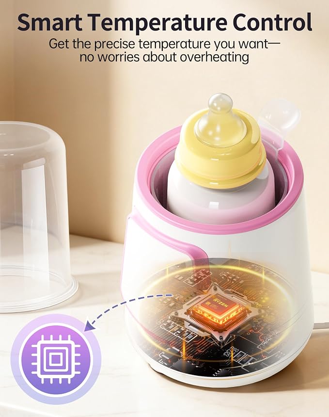 12 in 1 Fast Baby Bottle Warmer with Even Heating No Hot Spots, Night Mode, Sterili-zing,Constant Temp Milk Warmer for Breastmilk & Formula, Fits All Bottles Pink