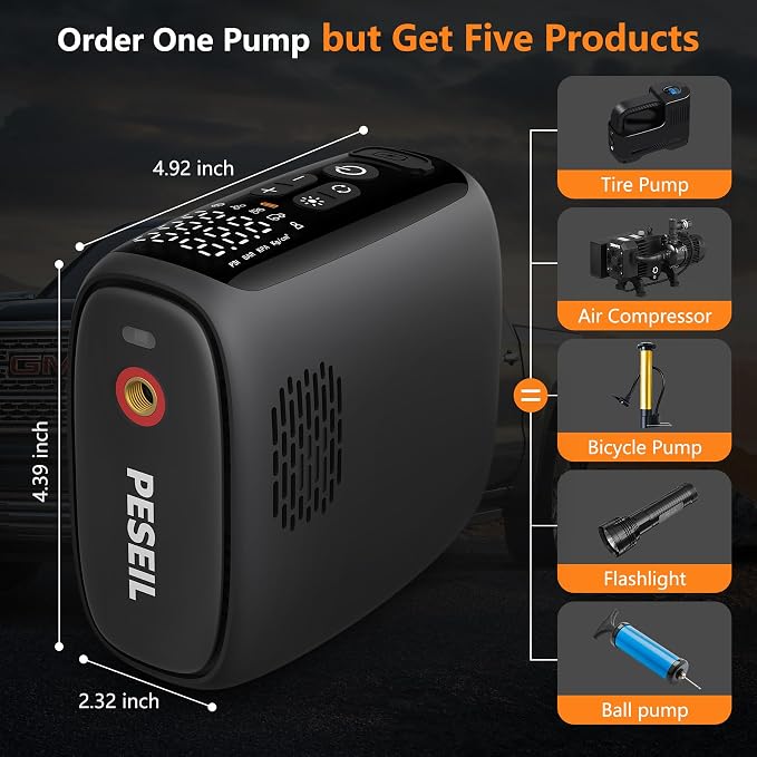 Tire Inflator Portable Air Compressor 150PSI,28 Cylinders 12V Electric Air Compressor,140W Auto Shut-Off with LED Light Air Pump,Portable