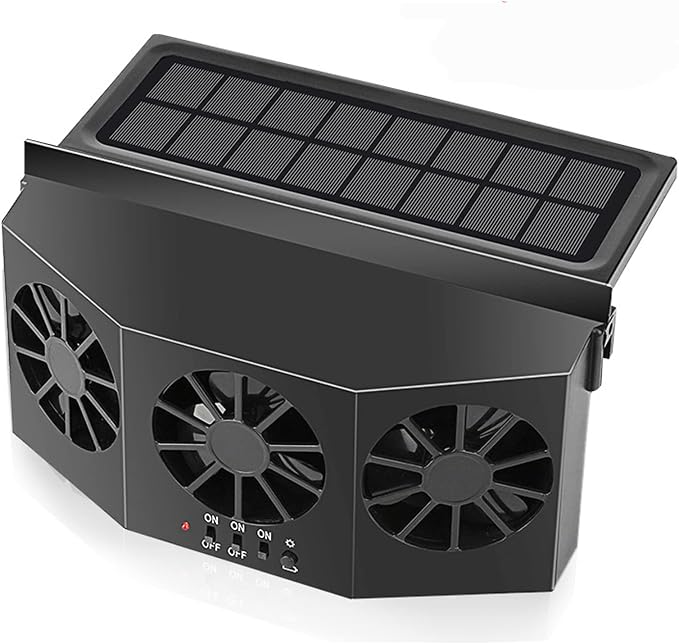 CYDZSW Car Solar Powered Window Exhaust Fan, Black | Air Purifier, Solar Power Air Vent Radiator, Backseat or Frontseat, Vehicle Ventilation