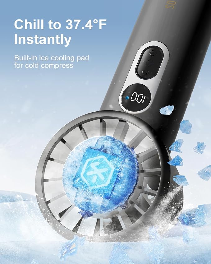 SOTHING Handheld Fan, with Cooling Compress, 1–100 Stepless Speeds, 18hrs Battery Life, Digital Display, 30dB Ultra-Quiet, USB-C Rechargeable, Portable Handheld Turbo Fan for Travel, Indoor & Outdoor