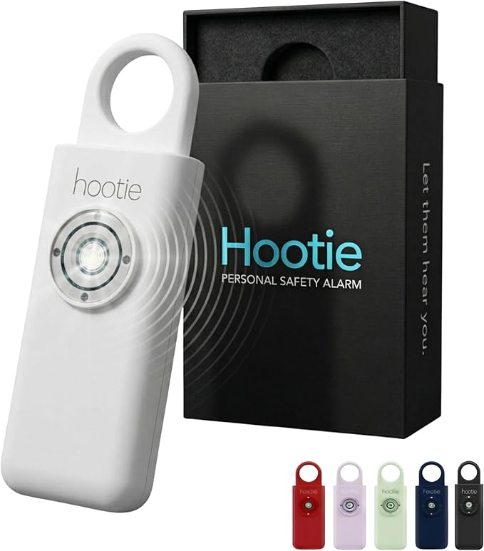 HOOTIE Personal Safety Alarm for Women, Men and Kids — 130dB Personal Alarm Keychain, Pull Pin Safety Alarm Keychain with Strobe Light, Self-Defense Alarm for Campus, Travel and Running — White