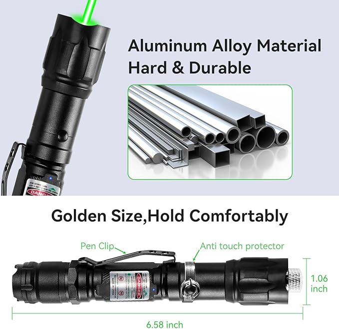 MIPREZT [4 Packs] Professional Rechargeable Green Laser Pointer High Power Green Beam Laser Light Distance Range for TV/LED/LCD Screens Tactical Flashlights Presentation Office/Outdoors [004](4)