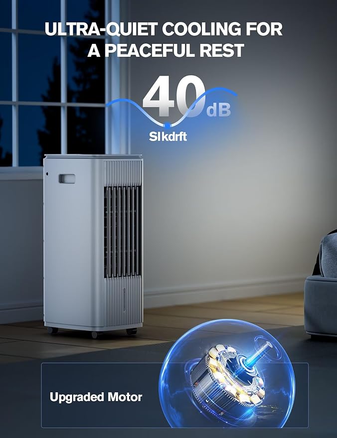 Portable Air Conditioners, 3-IN-1 Evaporative Air Cooler w/ 4 Ice Packs, 3L Water Tank for Cooing, 7H Timer for Auto-Off, Swamp Coolers with 70° Oscillation, White-9