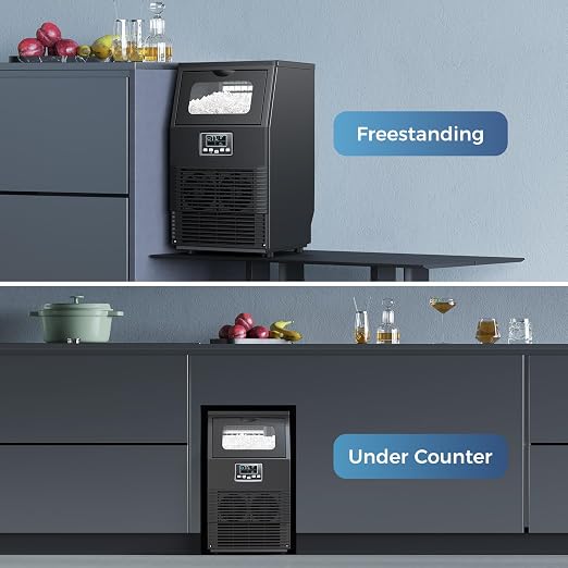 COWSAR Commercial Ice Maker Machine, 66Lbs/24H 8Lbs Storage, Stainless Steel Undercounter Cube Ice Maker, Self-Cleaning, for Compact Cafe, Bar, Home Kitchen