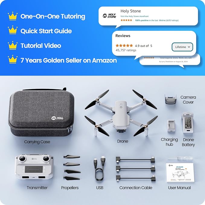Holy Stone HS360E GPS EIS Drones with Camera for Adults 4K, 249g FAA Compliant Lightweight Foldable FPV RC Quadcopter Drone with 1200W Sensor, 20000ft Range, Auto Return, Follow Me, Upgraded HS360S