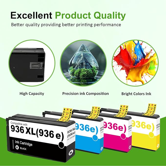 Toner H-Party 936 936XL 9125e Ink Cartridges Combo Pack: Replacement for HP 936e Ink 936XL Black and 936 Color Combo Pack for HP OfficeJet Pro 9120e 9730e 9130 9135e 9122e 9128e 9110b 9120b Printer