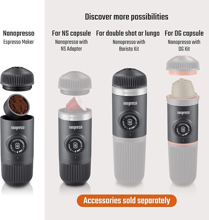 WACACO Nanopresso Portable Espresso Maker Bundled with Protective Case, Upgrade Version of Minipresso, Mini Travel Coffee Machine, Perfect for Camping, Travel and Office (New Elements Chill White)