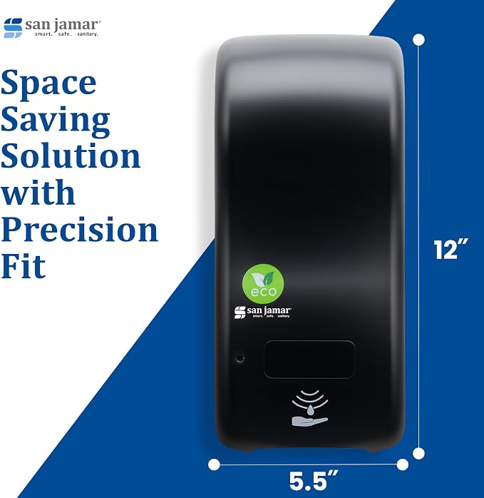 San Jamar Ecologic Rely Recycled Plastic Hybrid Electronic Foam Soap Dispenser, Refillable Soap Dispenser, Wall Mounted Dispenser with Zero Waste for Home and Business, 900 Ml, Black Pearl