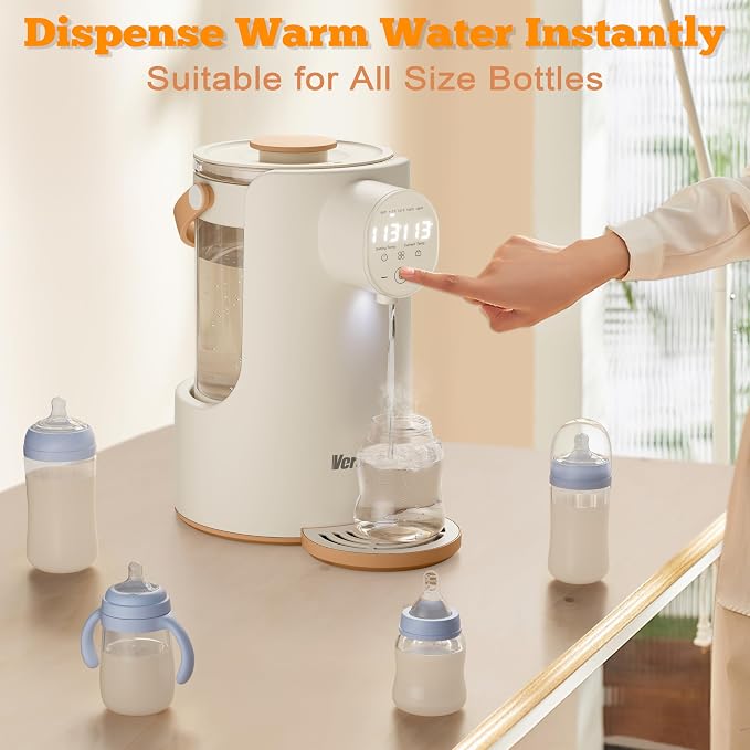 Instant Water Warmer, 2L Baby Formula Dispenser, 5 Temperature Control & 7x24H Keep Warm, Baby Bottle Warmer with Night Light, Hot Water Dispenser for All Bottles, Detachable Glass Tank