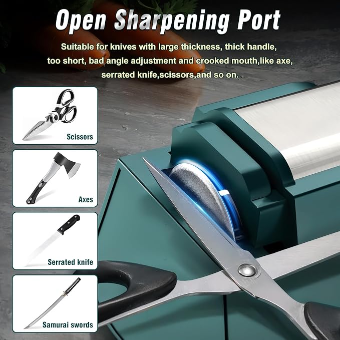 Electric Knife Sharpener with 3-speedTouchscreen, Open Sharpening Slot | 100% Diamond Abrasives, 4-Stage, Touch-Screen LCD, Suit for Scissors & Axes