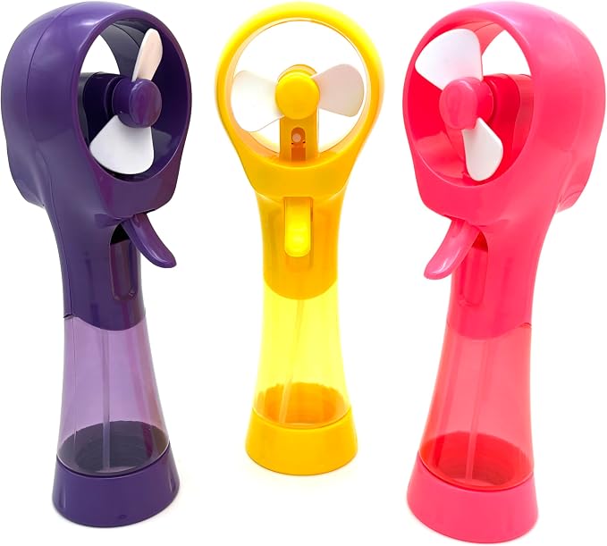 BJPEY Water Misting Fan Handheld Battery Powered Portable Personal Cooling Fans for Travel, Beach, Camping (Yellow+Purple+Pink)