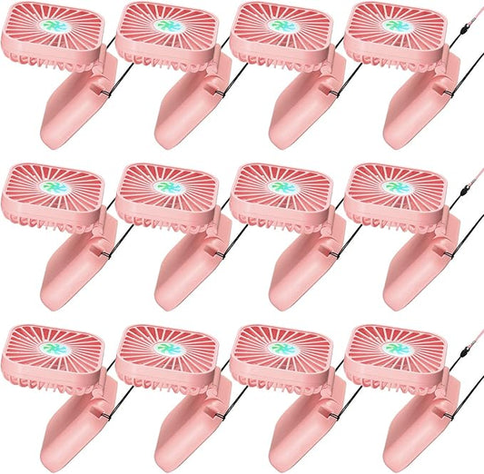 Hortsun 12 Pcs Mini Handheld Fan Bulk Portable Personal Neck Fan Small Foldable Hands Free with USB Rechargeable Gifts for Travel Summer Concerts Vacation Outdoor 3 Speed(Pink)