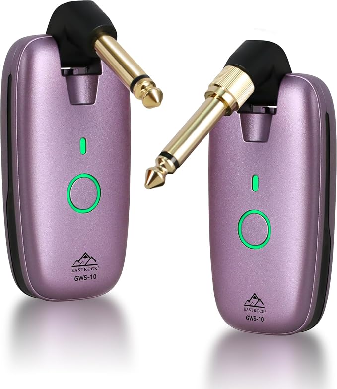 EASTROCK Wireless Guitar System, Guitar Transmitter & Receiver for Electric Guitar, Bass, Keyboard & More Instruments, 7-Channel Rechargeable, 6H Battery, 1/4” & 1/8” Plugs,Purple