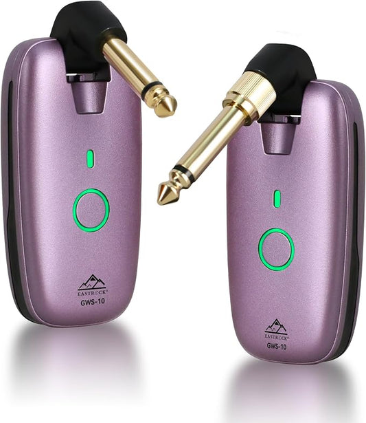 EASTROCK Wireless Guitar System, Guitar Transmitter & Receiver for Electric Guitar, Bass, Keyboard & More Instruments, 7-Channel Rechargeable, 6H Battery, 1/4” & 1/8” Plugs,Purple