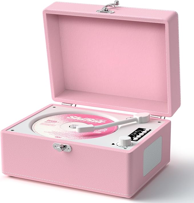 CD Player Portable Bluetooth, Pink CD Player Leather for Home Music Player, Rechargeable Battery & Built-in Speakers, USB & AUX Playback, Vintage CD Stereo for Home Decor Gift(Light Pink)