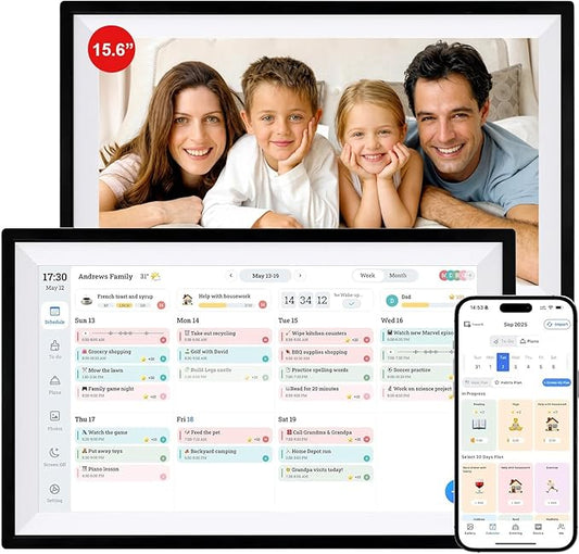 15.6" Digital Calendar Frame – Interactive Touchscreen Eletronic Calendars, Smart Family Planner for Schedule, Photo Display, Meals, Chore Chart & Tasks, Wall & Desk Mountable