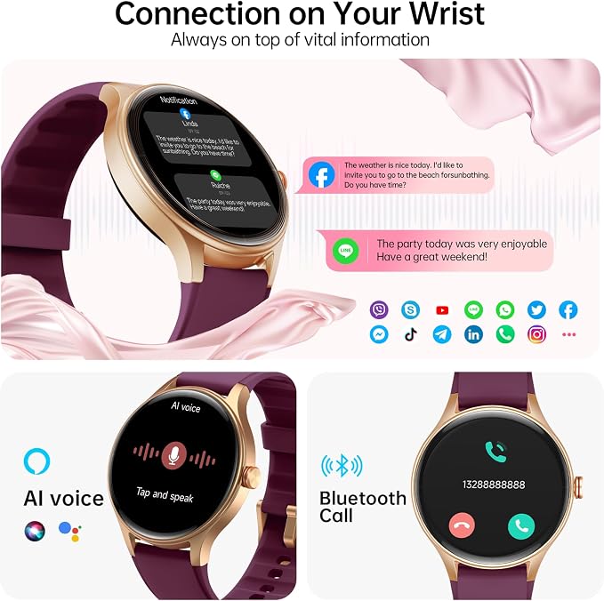 Woneligo Smart Watch for Women,1.57inch AMOLED Touchscreen Fitness Watch for iPhone & Android,Heart Rate/Sp02/Sleep Monitor,110+ Sport Modes IP68 Waterproof Bluetooth Calls (Purple, 1.57)