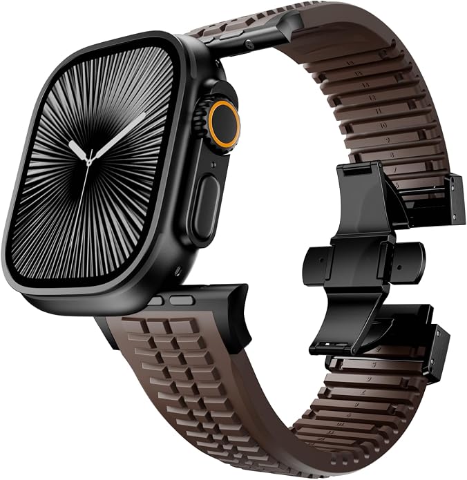 Silicone Watch Band Compatible with iWatch Ultra 2 / Ultra/Series 10 9 8 7 (44mm 45mm 46mm 49mm), Sport bands with Folding buckle, Rugged Heavy Duty Modern Design for Men