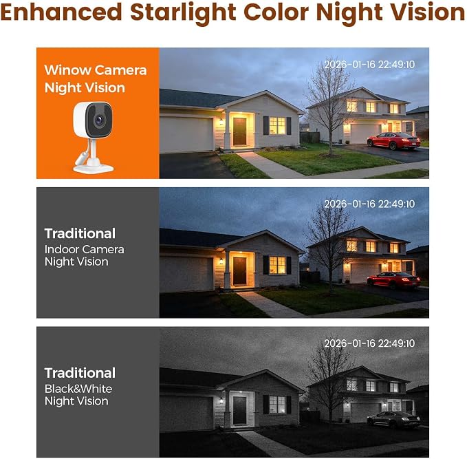 2 Pack 3MP 2K Window Camera，2.4Ghz & 5Ghz WiFi Wireless Indoor & Outdoor Cameras for Home Security with Enhanced Color Night Vision,Mounting Sticker,Person & Motion Detection