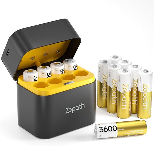 12 Pack 3600mWh Rechargeable AA Batteries Lithium with Charger,1.5V High Power Double A Li-ion Battery,2000+ Cycles Long Lasting Lithium Battery AA for Blink Outdoor Camera