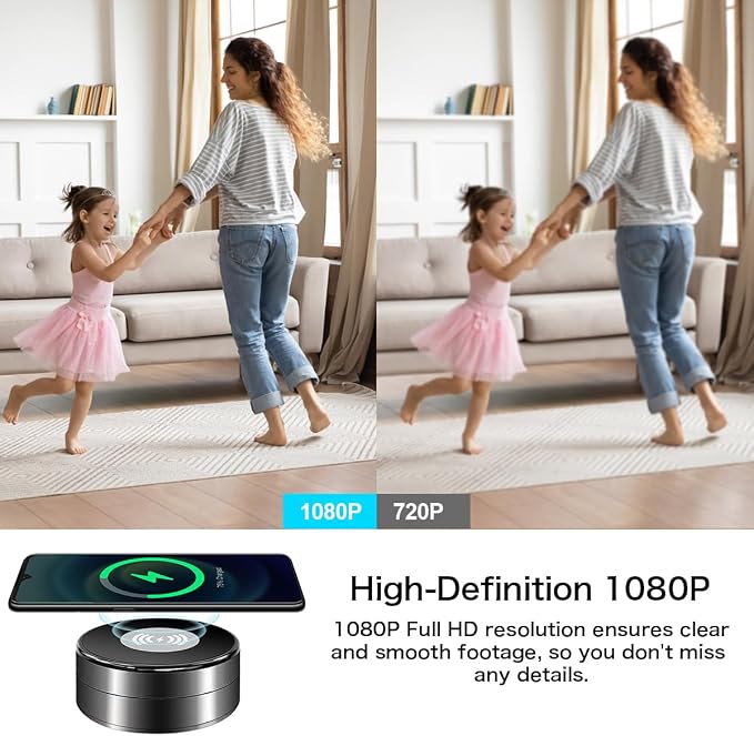 Security Camera Wireless Charging — 1080P HD Surveillance, 250° Wide-Angle Lens, Motion Detection Support; Ideal for Home Security and Baby/Pet Monitoring (Supports Dual-Band 2.4/5GHz)