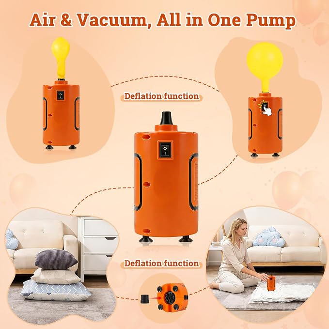 Balloon Pump Electric, Portable Balloons Inflator Air Pump, 110V Small Electric Balloons Blower Machine Corded for Latex Foil Balloon Arch Garland Party Decorations Supplies(Orange)