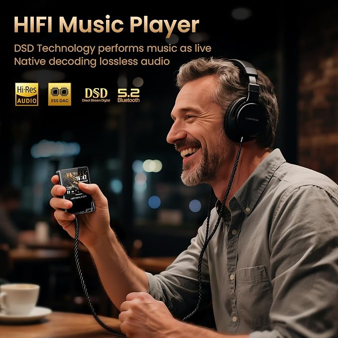 HIFI WALKER Hi-Res MP3 Player with Bluetooth, H2 Touch 2.4" HD Touchscreen, DSD/FLAC Lossless Audio Player, 128GB SD Card Included, Supports up to 512GB