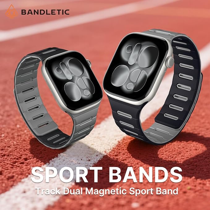 Bandletic Magnetic Sport Band Compatible with Apple Watch Bands, Double Sided Silicone Loop Strap Wristband for iWatch 42mm(Series 11/10),41mm(9/8/7),40mm(SE3/SE2/SE/6/5/4), 38mm(3/2/1), Black Gray