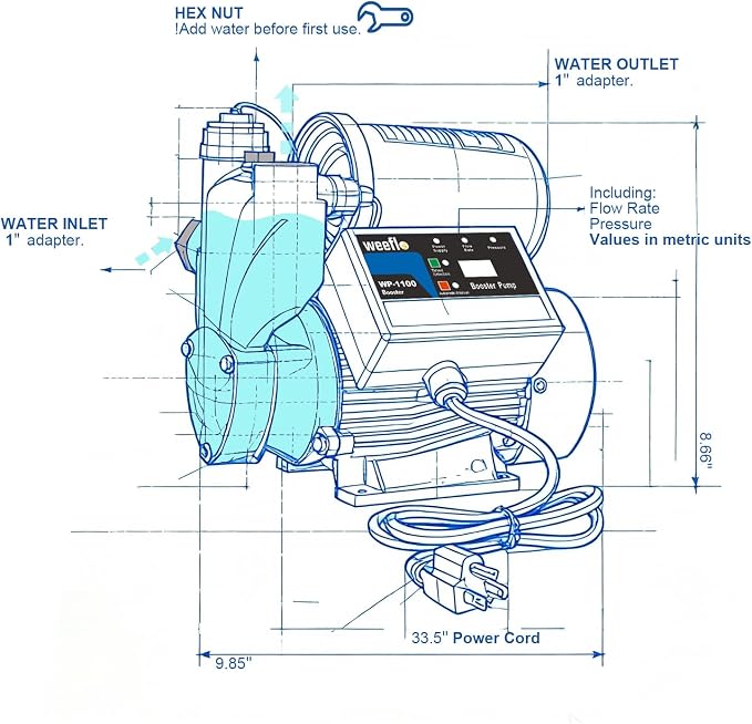 1.5HP Automatic Booster Pump, 1600 GPH Water Pump, 100ft Max Head, Mechanical Pressure Switch, Self-Priming Utility Pump for Shower, Irrigation, Basement, Garden, Pool (1.5HP/100FT)