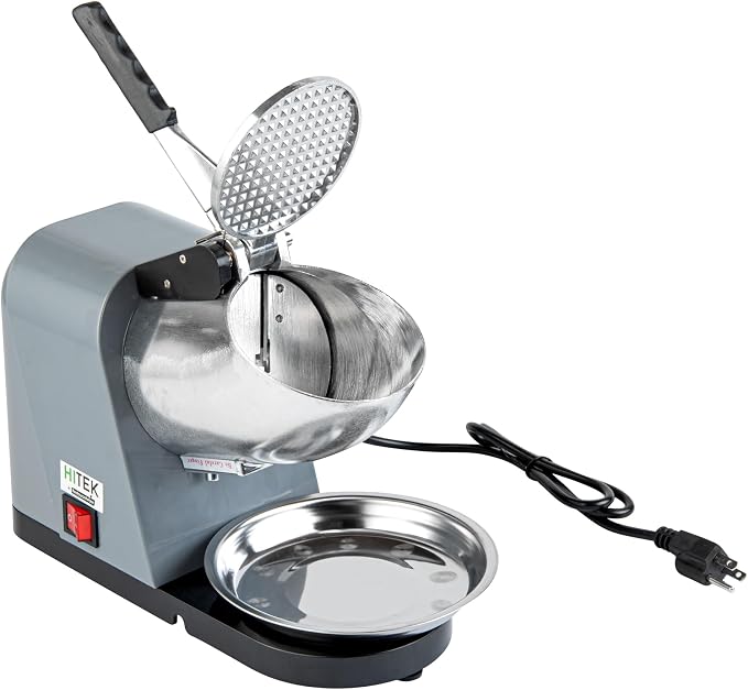 Restaurantware Electric Ice Crusher Machine - 65 Kg/Hr - Plastic Ice Shaver With Stainless Steel Blades - Compact Gray Space-Saving Kitchen Countertop Use