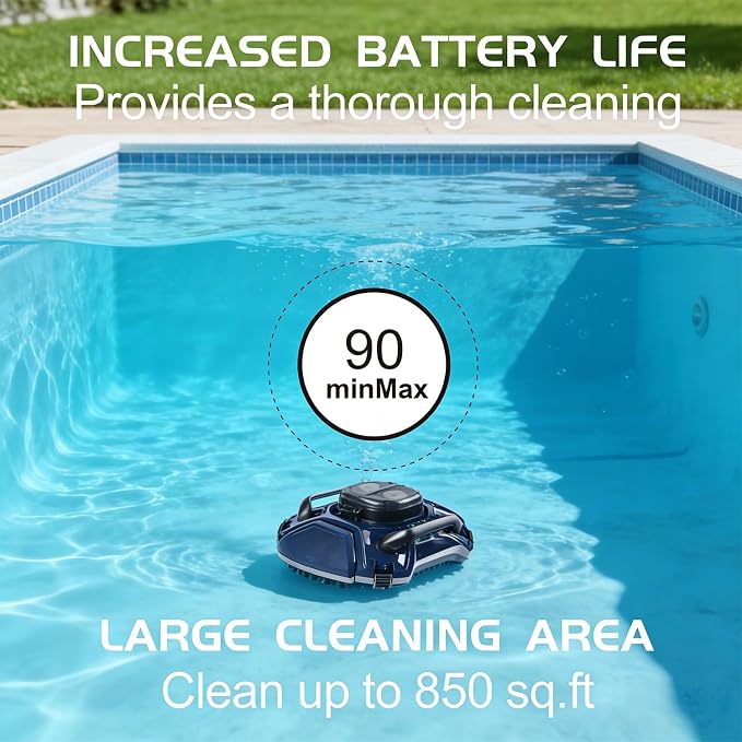 yosager Cordless Robotic Pool Cleaner, Cordless Automatic Pool Vacuum Lasts 90 Mins Runtime with Rechargeable Battery, Robotic Pool Vacuum Automatic Cleaning, Dual-Motor, for Above/In Ground Pools