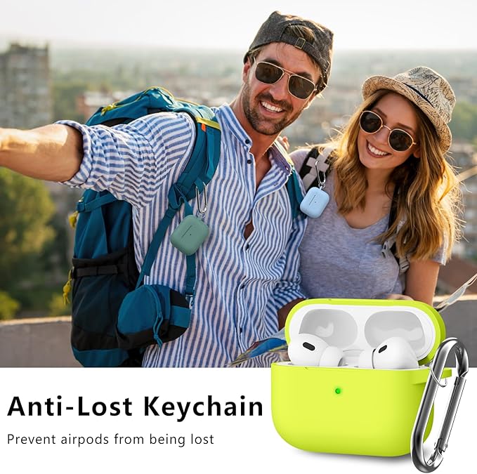 Ljusmicker for AirPods Pro Case Cover with Cleaner Kit,Silicone Protective Case for Apple AirPod Pro 2nd/1st Generation Case for Women Men,AirPods Pro Case Accessories with Keychain-Fluorescent Green