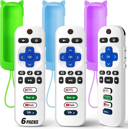 (Pack of 3) Replacement Remote Only for Roku TV with Soft Silicone Protective Cover (Glow in The Dark), Universal Remote for TCL/Onn/Hisense/Sharp/Element/Philips Roku Smart TV (Elegant White)