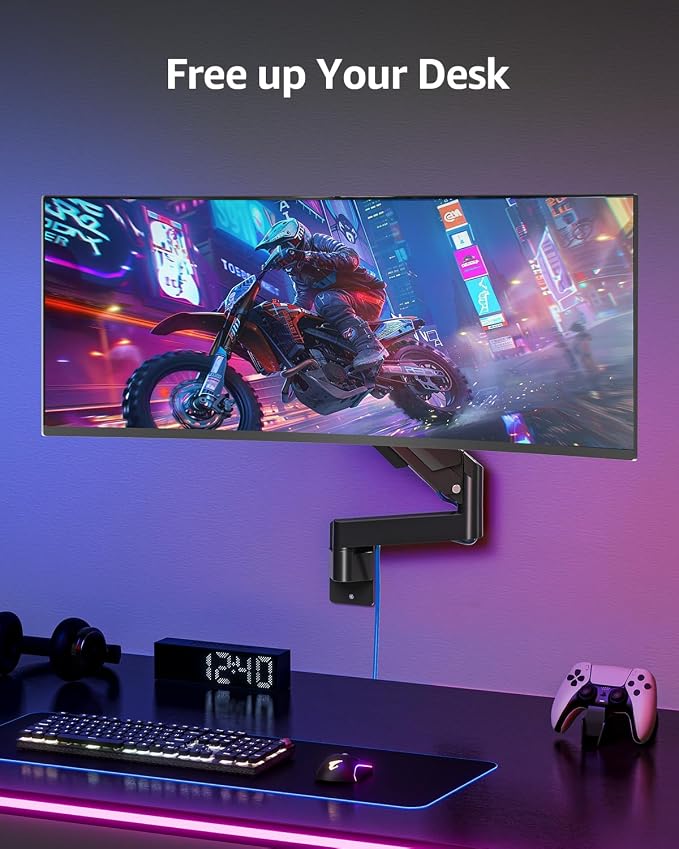 MOUNTUP Monitor Wall Mount for 49 45 43 40 35 32 27 24 Inch Screens, Heavy Duty Wall Monitor Mount, Holds 4.4 to 44 lbs, Ultrawide Monitors Arm Wall Mount, VESA Mount 75x75/100x100mm