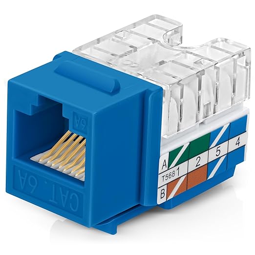 Everest 90° Angled RJ45 Cat6A Keystone Jacks 10-Pack in Blue - Slim Profile Female RJ45 Connectors - Cat 6A Keystone Jack - Compatible with 90° Angled Speed Termination Tool - easyJACK (B094WB91H3)