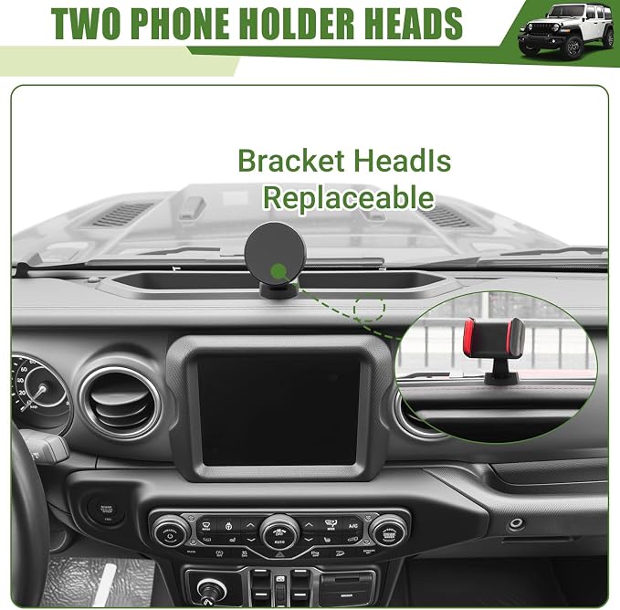Magnetic Phone Mount Holder for 2018-2023 Jeep Wrangler JL JLU & 2020-2023 Gladiator JT Magnet Dash Cell Phone Cradles Adjustable Phone Stand Accessories for Jeep JL/JT(Not for 4XE/JK/2024+)