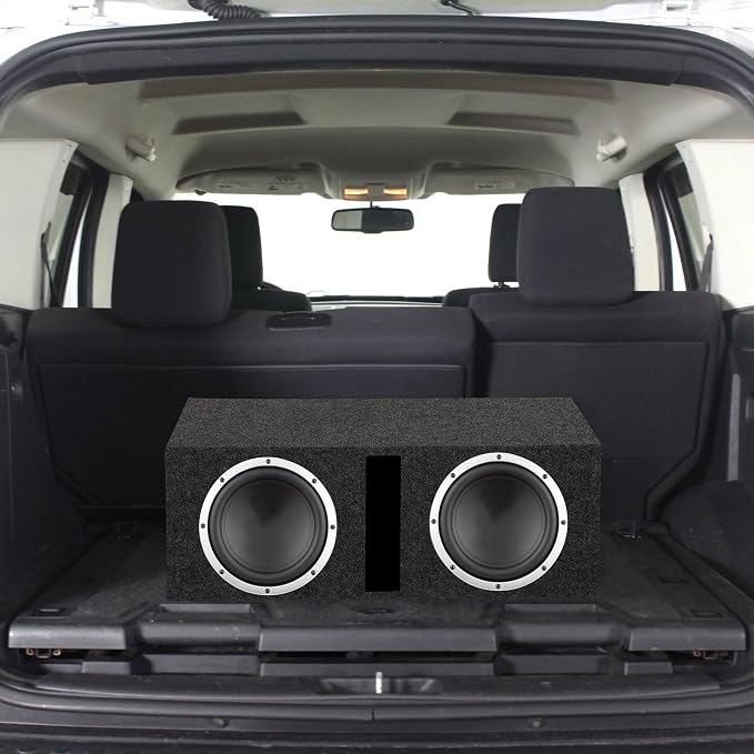 QPower QBASS Dual 12 Inch Car Audio Subwoofer Box, Charcoal Gray Carpet Finish - MDF Woofer Enclosure, Single Slot Port Vent, Deep Bass Sound System for Truck and Stereo