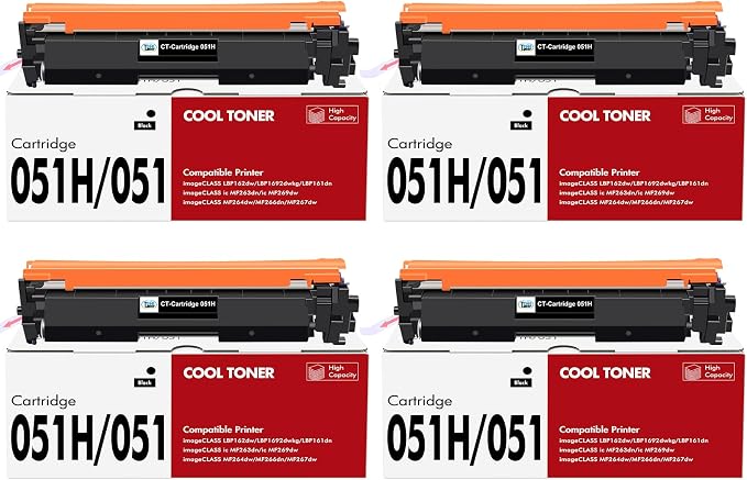 051H 051 High-Yield Black Toner Cartridge 4-Pack Compatible for Canon 051H Toner 051 CRG051H for Canon imageCLASS MF260 MF269dw MF267dw MF264dw MF266dn MF263dn LBP160 LBP162dw LBP161dn Printer