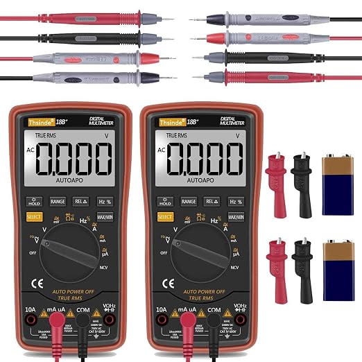 Auto Ranging Digital Multimeter TRMS 6000 with Battery Alligator Clips Test Leads AC/DC Voltage/Account,Voltage Alert, Amp/Ohm/Volt Multi Tester/Diode (Orange 8pcs)