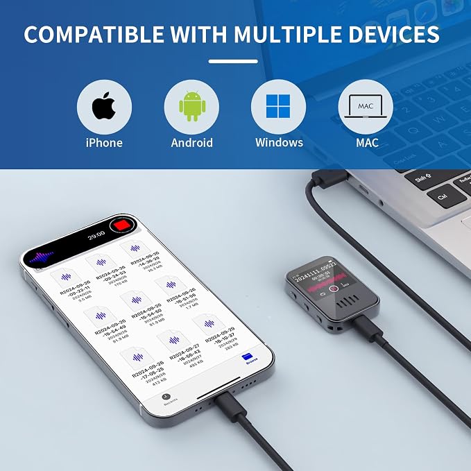 128GB(1600 Hours) Voice Recorder with Visual Screen,2025 Upgrade Tape Recorder with Ai-Triple Noise Reduction,Voice Activated Recorder,Small Voice Recorder,Portable Audio Recorder for Work,Study