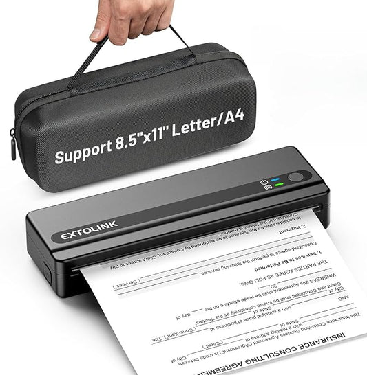 Portable Wireless Printer for Travel On-the-Go, Inkless Thermal Printer 2600mAh, Supports 8.5"x11" Letter & A4 Paper, Bluetooth for iPhone Android Laptop, Perfect for Truckers, Students, Remote Work