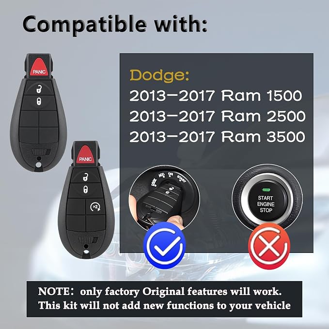 Key Fob FOBIK Kit Replacement GQ4-53T for 2013 2014 2015 2016 2017 Dodge Ram 1500 2500 3500 Keyless Entry Remote Control Key with DIY At Home Easy OBD Tool