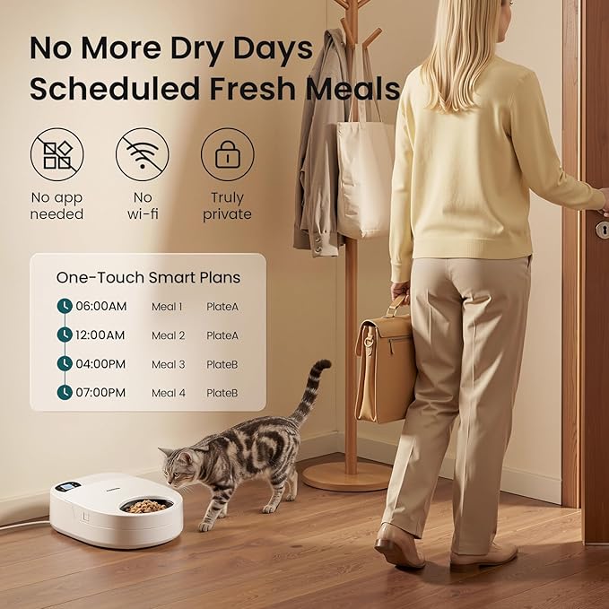 Semiconductor Cooling Refrigerated Automatic Cat Feeder Wet Food | No Ice Packs 48H Fresh Keeping, Removable Dual-Section Tray, Meal Timer for Portion Control, Work Schedules & Weekend Travel