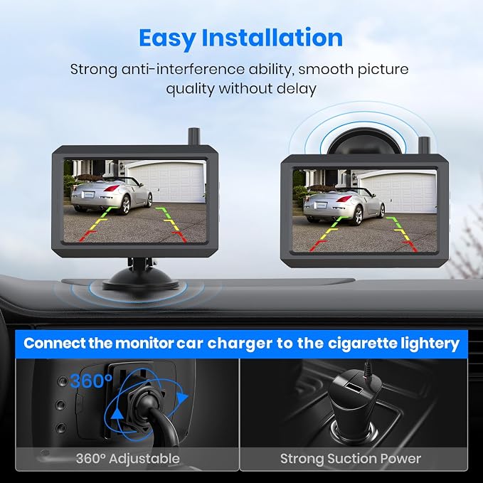 AUTO-VOX CS-2 Wireless Backup Camera with 4.3" Car Monitor, Easy Install Stable Digital Signal Back Up Camera System, Super Night Vision Reverse Cam for Truck, SUV, Van, Trailer