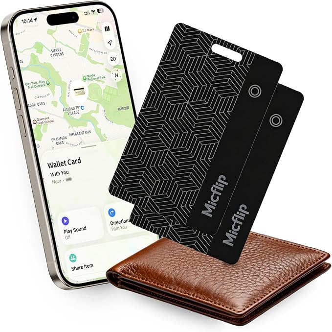 Wallet Tracker Card (iOS Only) Apple MFi Certified Bluetooth Tracker Card, 0.07in Rechargeable Smart Tracking Card Work with Apple Find My, Keys, Luggage Tags, Bags, Passports, Purse(2 Pack)