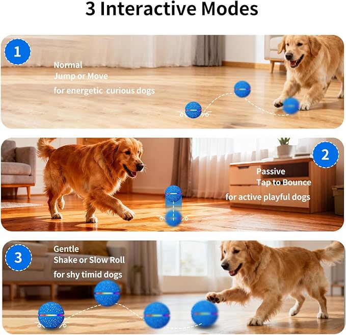 Interactive Automatic Dog Ball, Self-Moving Rolling Toy for Dogs, Chew Resistant E-TPU Material, IPX7 Waterproof, USB-C Rechargeable, Smart Vibration Sensor, Indoor & Outdoor (Blue)